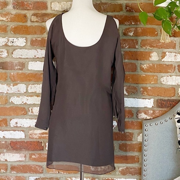 Jay Godfrey Open Slit Long Sleeve Chiffon Dress size 4 - Picture 2 of 15